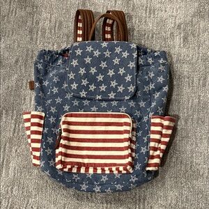 QUAGGA Denim blue backpack with star pattern red stripes accents Americana